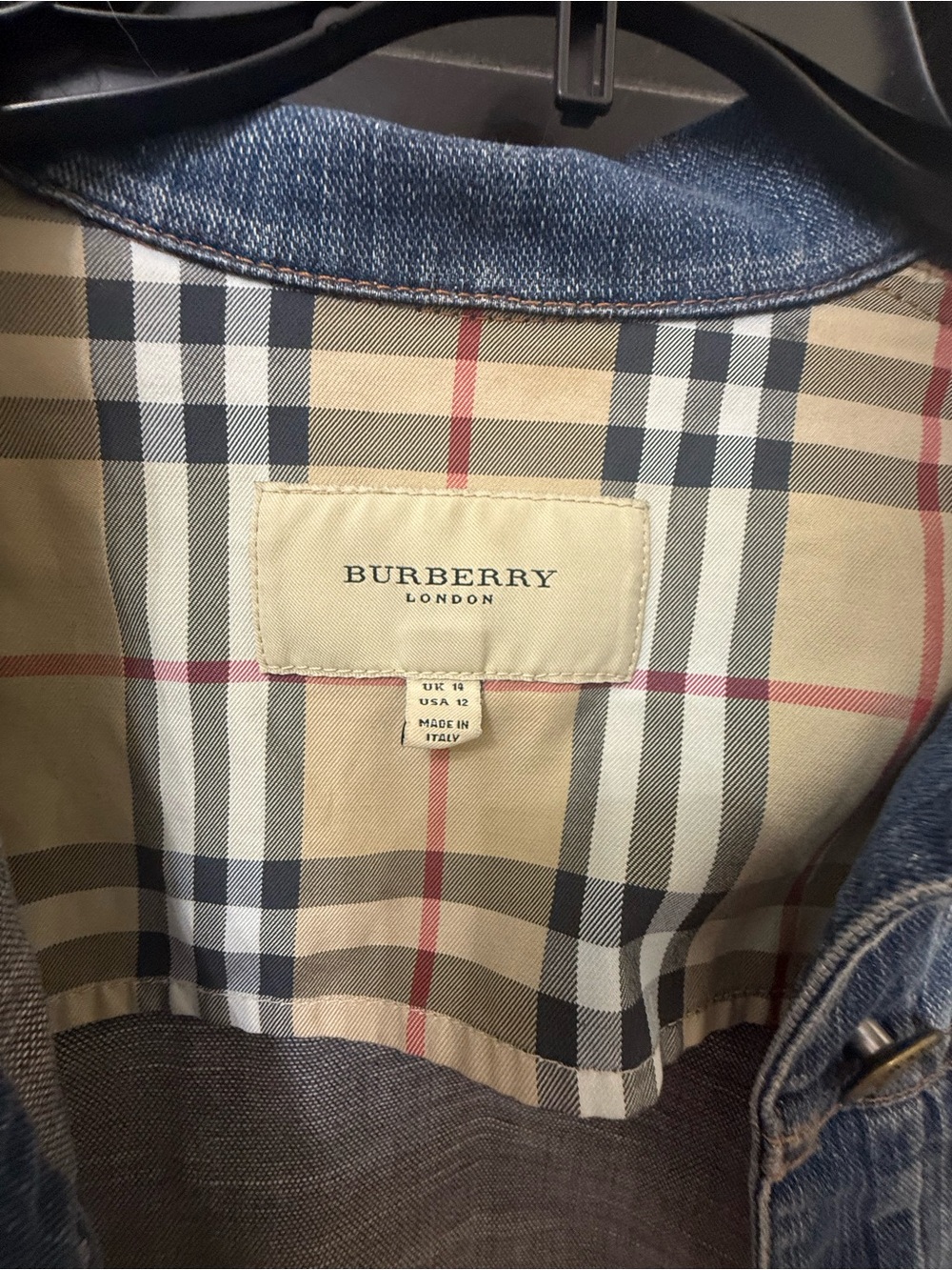 Burberry Denim Jacket with Plaid Lining - Blue - Picture 2 of 4